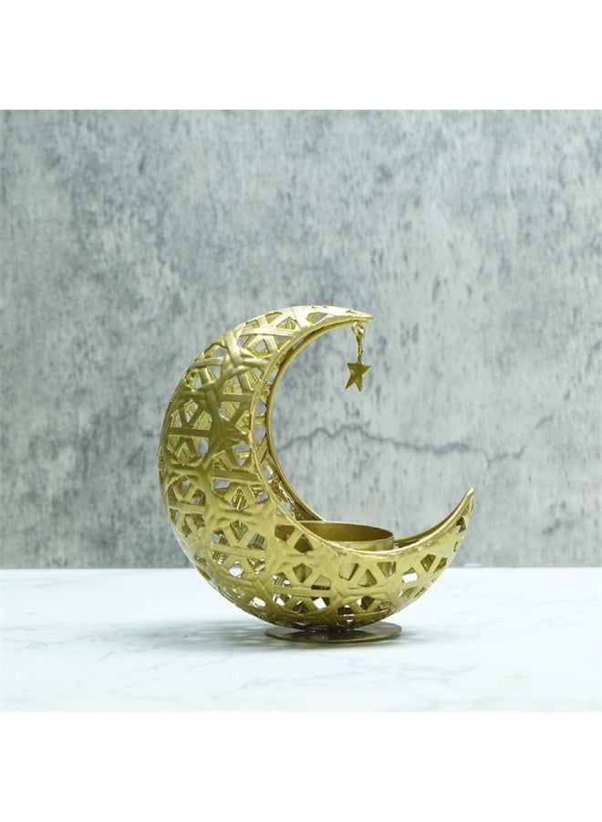 Eid Moon Candle Holder, Ramadan Hollowed Decoration Lights Atmosphere Modeling Decor for Eid and al Adha Celebration, Home Table Party Ramadan Tabletop Lighting Decorations (Gold) - Image 4